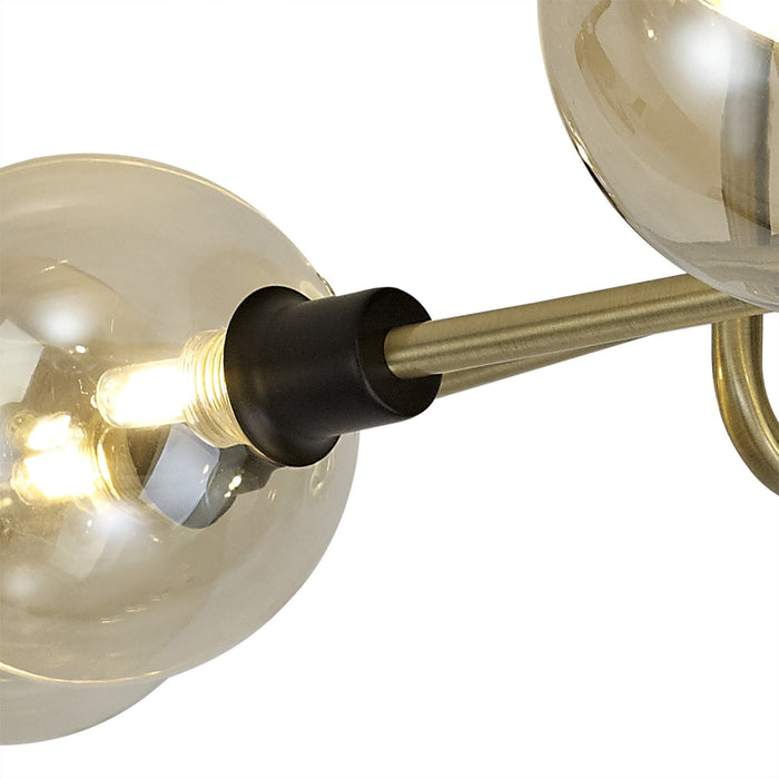 Nelson Lighting NL77319 Dylon Flush Ceiling 9 Light Matt Black/Antique Brass/Cognac Glass