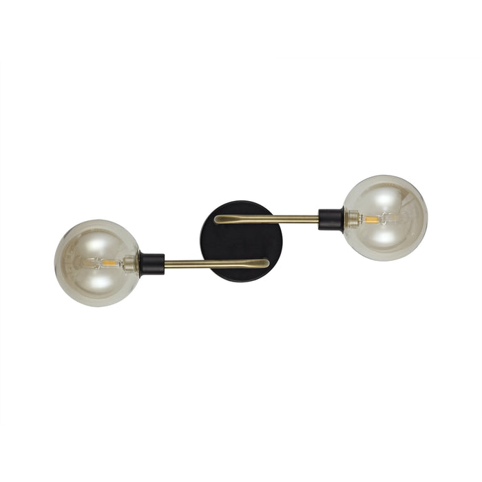 Nelson Lighting NL77339 Dylon Wall Lamp 2 Light Matt Black/Antique Brass/Cognac Glass