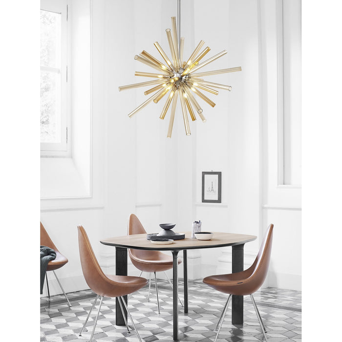 Nelson Lighting NL74019 Fabbio Semi-Flush 8 Light Amber & Champagne/Polished Chrome