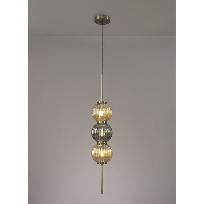 Nelson Lighting NL74459 Farro Pendant Antique Brass/Smoked & Amber Glass