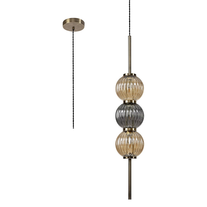 Nelson Lighting NL74459 Farro Pendant Antique Brass/Smoked & Amber Glass