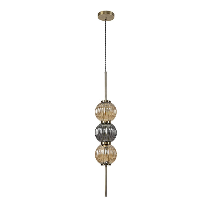 Nelson Lighting NL74459 Farro Pendant Antique Brass/Smoked & Amber Glass