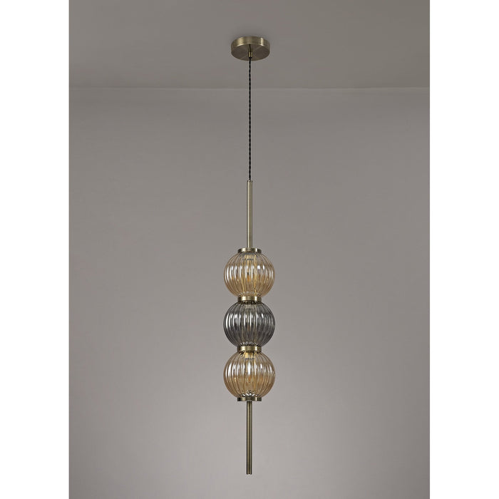 Nelson Lighting NL74459 Farro Pendant Antique Brass/Smoked & Amber Glass