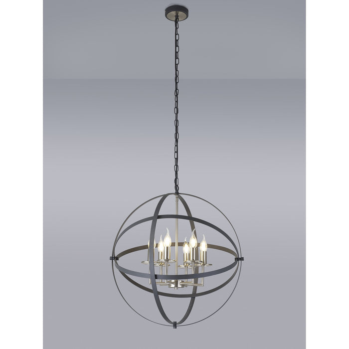 Nelson Lighting NL83259 Galaxy 6 Light Pendant Anthracite/Satin Nickel