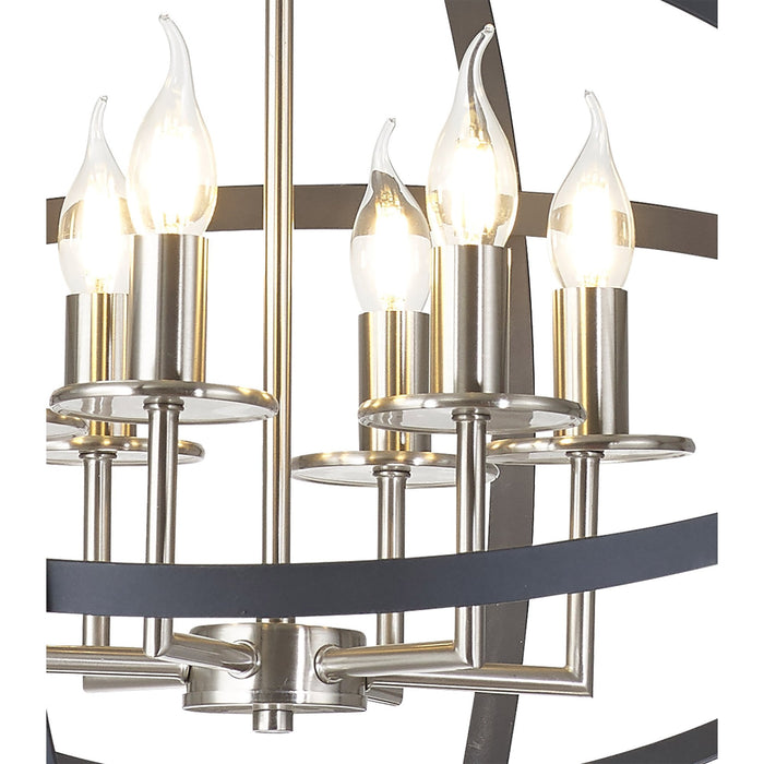 Nelson Lighting NL83259 Galaxy 6 Light Pendant Anthracite/Satin Nickel