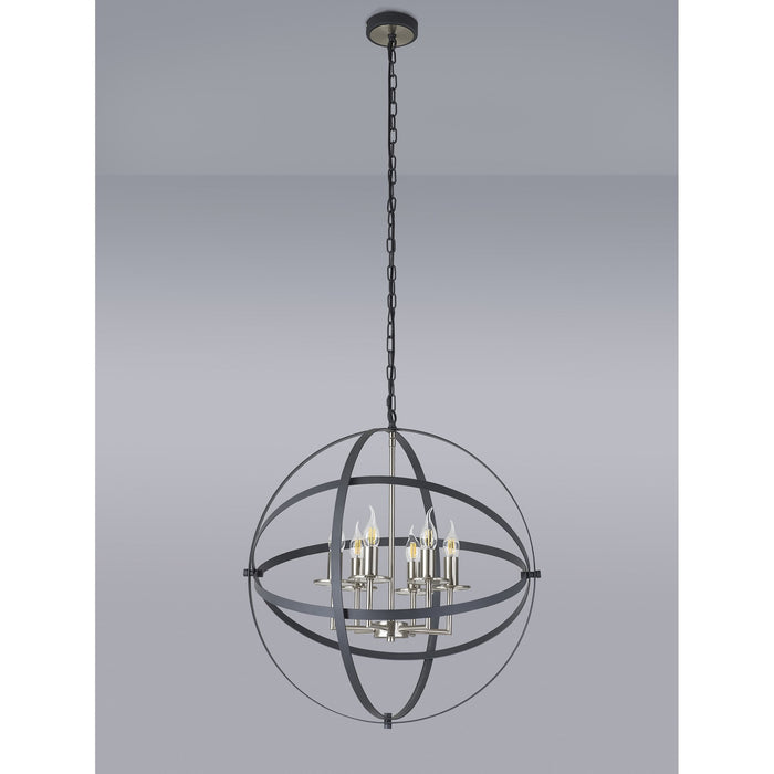 Nelson Lighting NL83259 Galaxy 6 Light Pendant Anthracite/Satin Nickel