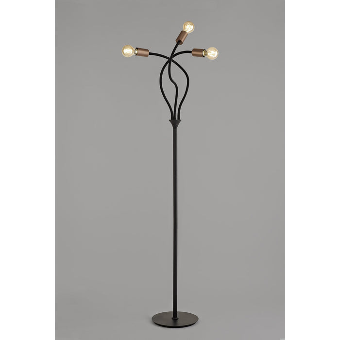 Nelson Lighting NL76499 Gino Flexible Floor Lamp 3 Light Satin Black/Brushed Copper