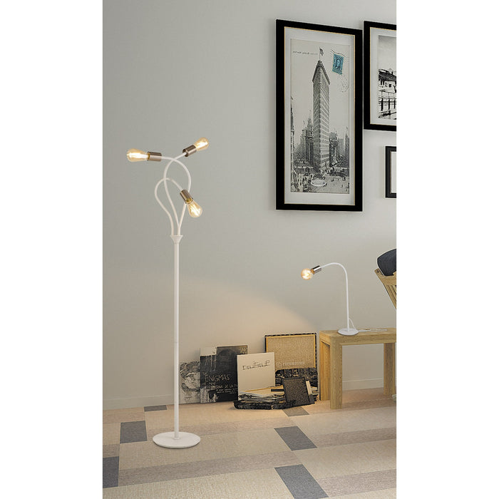 Nelson Lighting NL76569 Gino Flexible Floor Lamp 3 Light Satin White/Satin Nickel