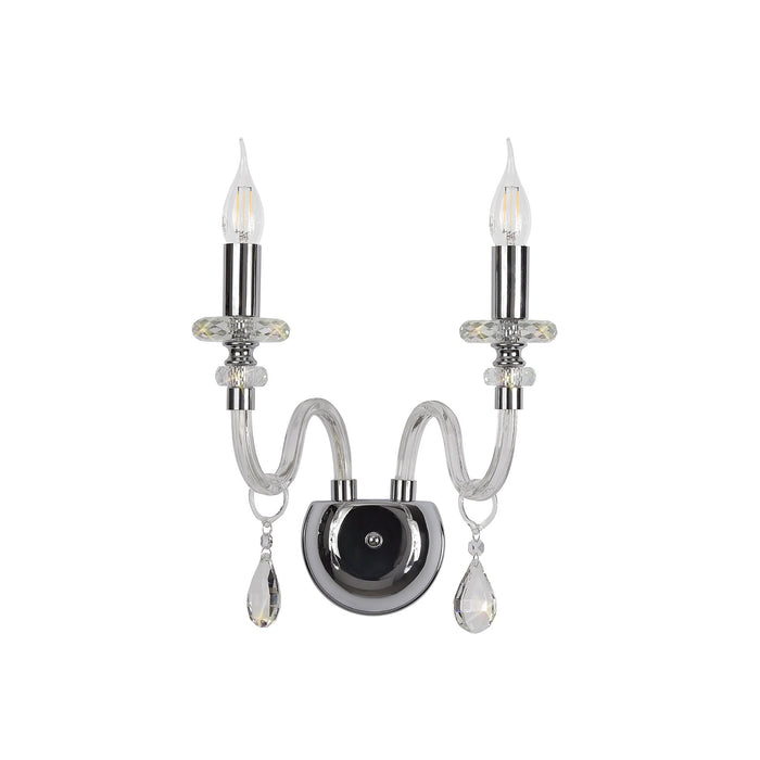 Nelson Lighting NL74189 Glastonbury Wall Lamp 2 Light Polished Chrome/Clear Glass/Crystal