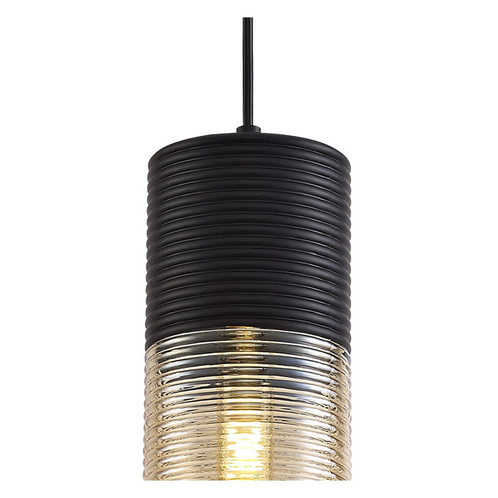 Nelson Lighting NL74049 Hedro Single Tube Pendant 1 Light Black/Amber Glass