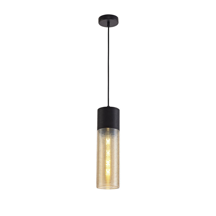 Nelson Lighting NL74049 Hedro Single Tube Pendant 1 Light Black/Amber Glass