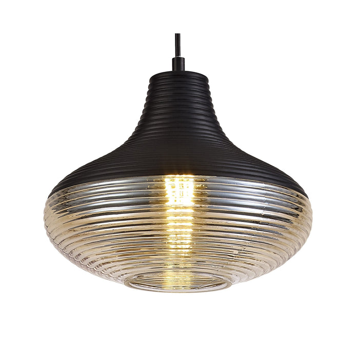 Nelson Lighting NL74059 Hedro Single Vase Pendant 1 Light Black/Amber Glass