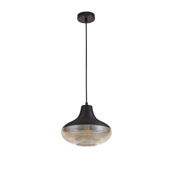 Nelson Lighting NL74059 Hedro Single Vase Pendant 1 Light Black/Amber Glass