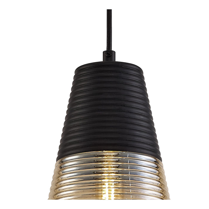 Nelson Lighting NL74069 Hedro Single Cone Pendant 1 Light Black/Amber Glass