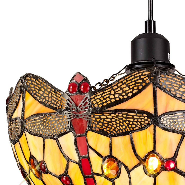 Nelson Lighting NLK00639 Heidi 1 Light Up Lighter Pendant With 30cm Tiffany Shade Blue/Orange/Crystal/Black