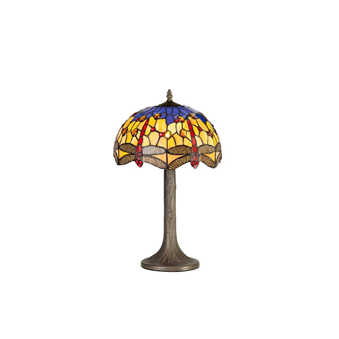 Nelson Lighting NLK00649 Heidi 1 Light Tree Like Table Lamp With 30cm Tiffany Shade Blue/Orange/Crystal/Aged Antique Brass