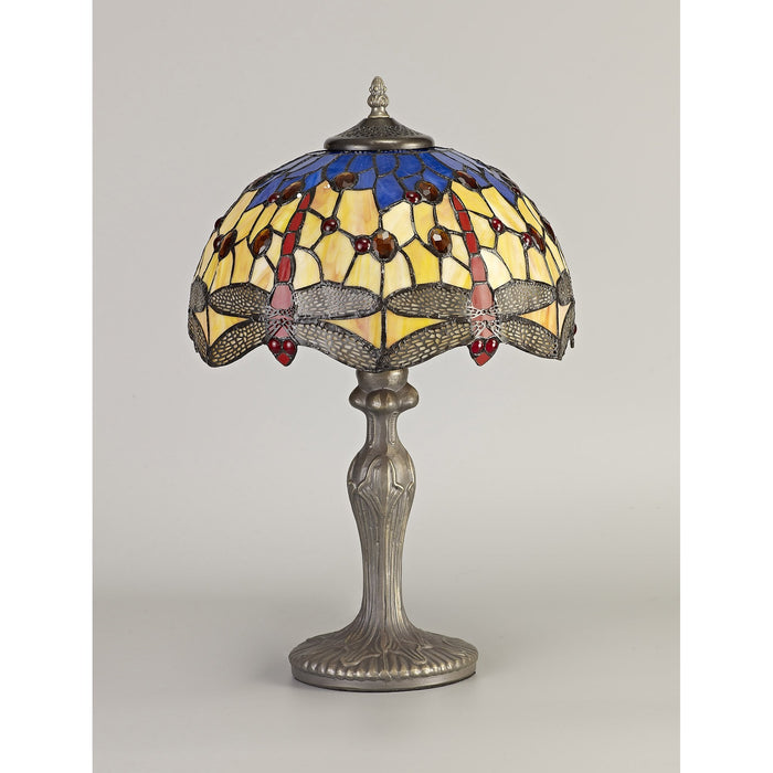 Nelson Lighting NLK00659 Heidi 1 Light Curved Table Lamp With 30cm Tiffany Shade Blue/Orange/Crystal/Aged Antique Brass