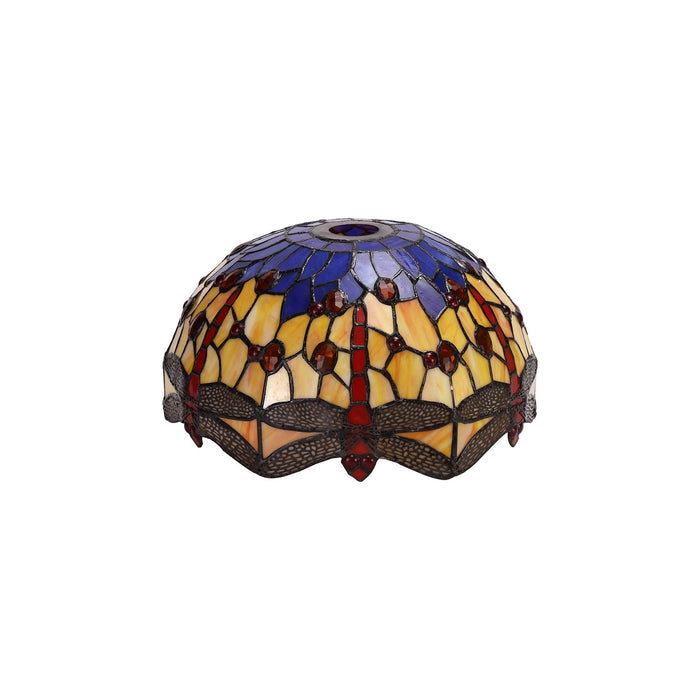 Nelson Lighting NLK00709 Heidi 2 Light Semi Ceiling With 30cm Tiffany Shade Blue/Orange/Crystal/Aged Antique Brass