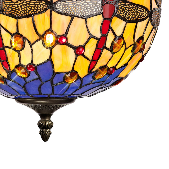 Nelson Lighting NLK00739 Heidi 3 Light Up Lighter Pendant With 30cm Tiffany Shade Blue/Orange/Crystal/Aged Antique Brass