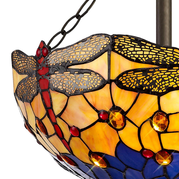 Nelson Lighting NLK00799 Heidi 3 Light Semi Ceiling With 40cm Tiffany Shade Blue/Orange/Crystal/Aged Antique Brass