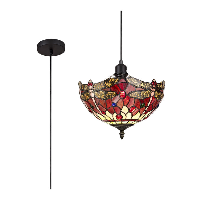 Nelson Lighting NLK00859 Heidi 1 Light Up Lighter Pendant With 30cm Tiffany Shade Purple/Pink/Crystal/Black