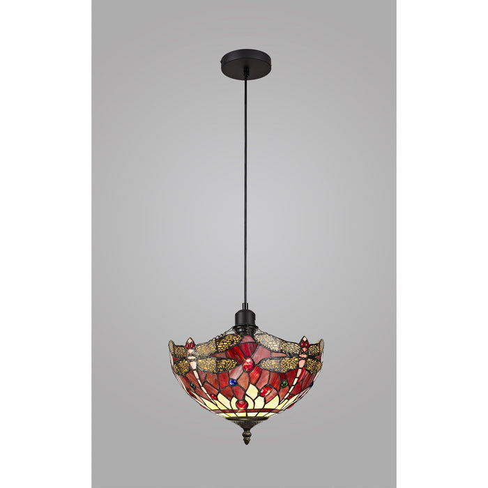 Nelson Lighting NLK00859 Heidi 1 Light Up Lighter Pendant With 30cm Tiffany Shade Purple/Pink/Crystal/Black