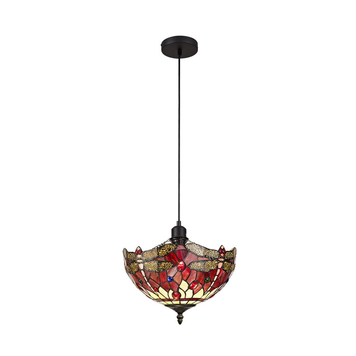 Nelson Lighting NLK00859 Heidi 1 Light Up Lighter Pendant With 30cm Tiffany Shade Purple/Pink/Crystal/Black