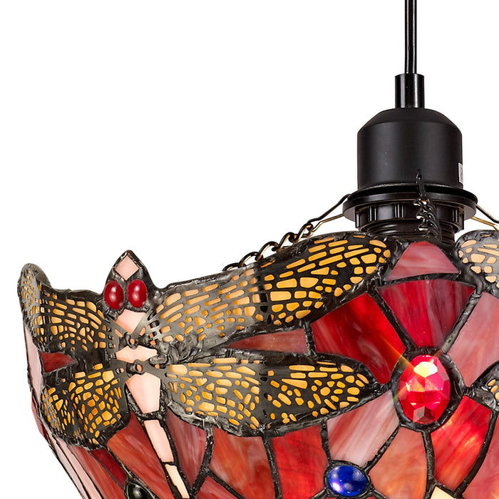 Nelson Lighting NLK00859 Heidi 1 Light Up Lighter Pendant With 30cm Tiffany Shade Purple/Pink/Crystal/Black