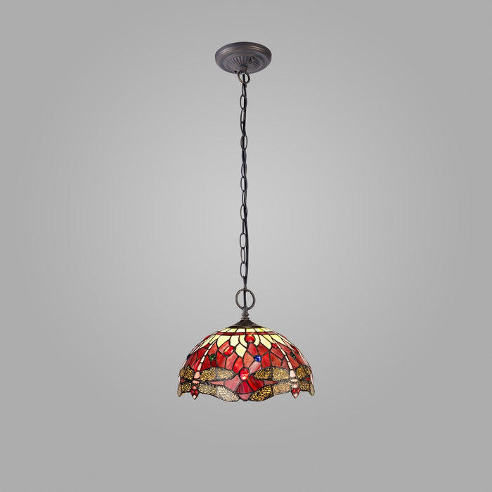 Nelson Lighting NLK00909 Heidi 2 Light Down Lighter Pendant With 30cm Tiffany Shade Purple/Pink/Crystal/Aged Antique Brass