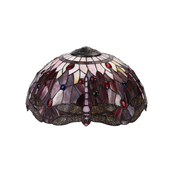 Nelson Lighting NLK00999 Heidi 1 Light Down Lighter Pendant With 40cm Tiffany Shade Purple/Pink/Crystal/Aged Antique Brass