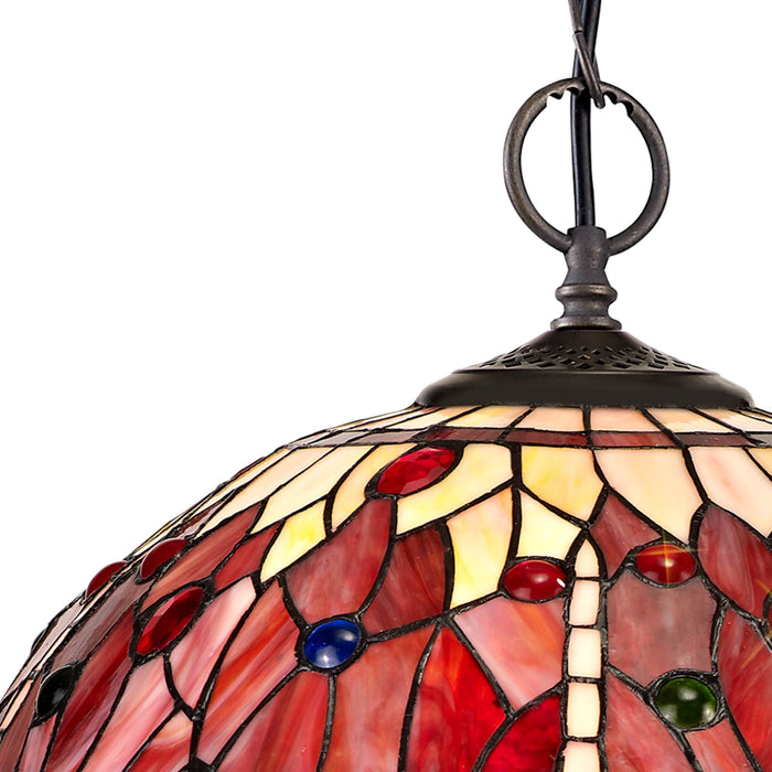 Nelson Lighting NLK01009 Heidi 2 Light Down Lighter Pendant With 40cm Tiffany Shade Purple/Pink/Crystal/Aged Antique Brass