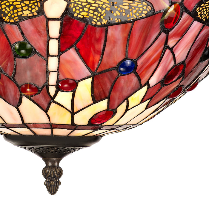 Nelson Lighting NLK01029 Heidi 3 Light Semi Ceiling With 40cm Tiffany Shade Purple/Pink/Crystal/Aged Antique Brass