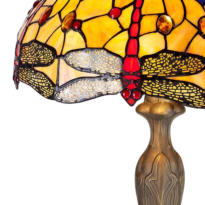 Nelson Lighting NLK04859 Heidi 2 Light Curved Table Lamp With 40cm Tiffany Shade Blue/Orange/Crystal/Aged Antique Brass