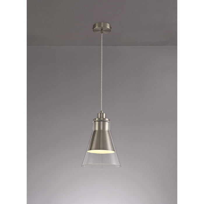 Nelson Lighting NL77729 Hoister Pendant 1 Light Satin Nickel/Clear Glass