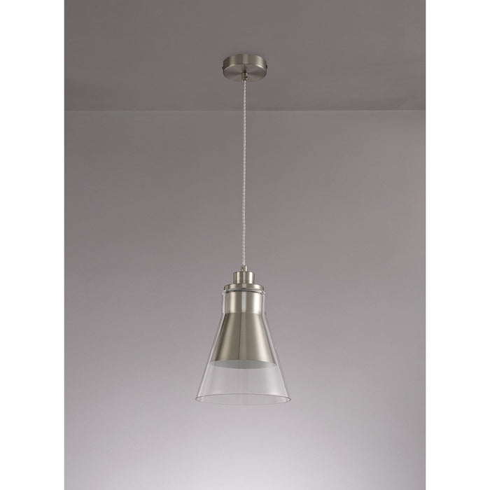 Nelson Lighting NL77729 Hoister Pendant 1 Light Satin Nickel/Clear Glass