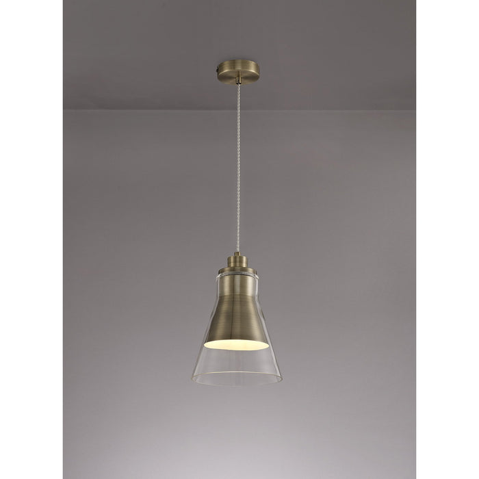 Nelson Lighting NL77739 Hoister Pendant 1 Light Antique Brass/Clear Glass