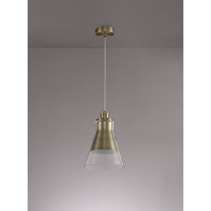 Nelson Lighting NL77739 Hoister Pendant 1 Light Antique Brass/Clear Glass