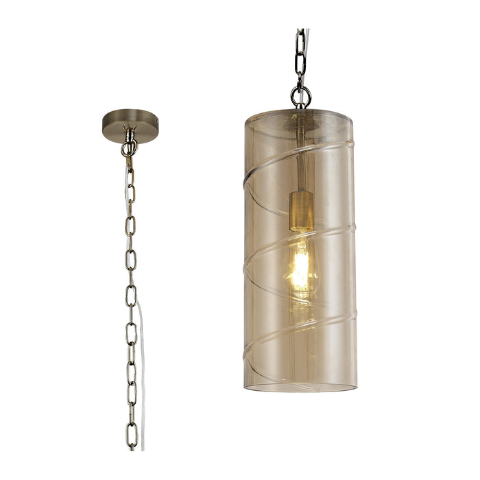 Nelson Lighting NL75699 Lucy Pendant 1 Light Antique Brass/Amber