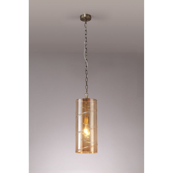 Nelson Lighting NL75699 Lucy Pendant 1 Light Antique Brass/Amber