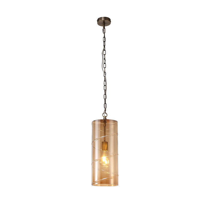 Nelson Lighting NL75699 Lucy Pendant 1 Light Antique Brass/Amber