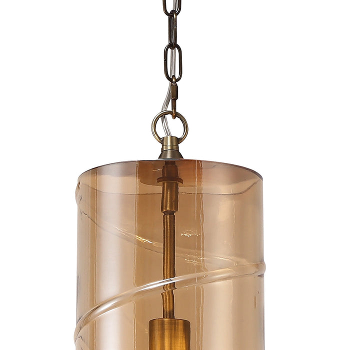 Nelson Lighting NL75699 Lucy Pendant 1 Light Antique Brass/Amber