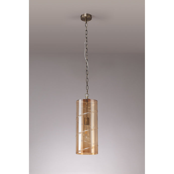 Nelson Lighting NL75699 Lucy Pendant 1 Light Antique Brass/Amber