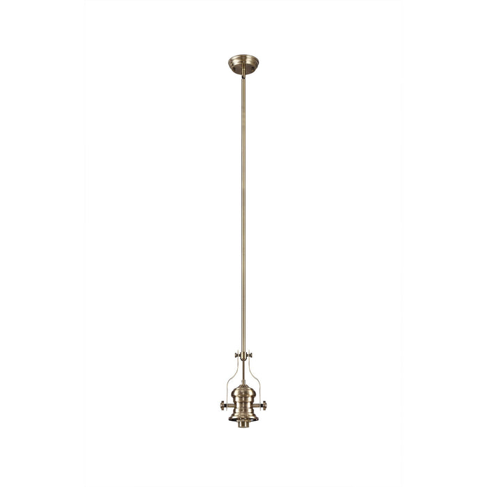 Nelson Lighting NLK01149 Louis 1 Light Telescopic Pendant With 30cm Round Glass Shade Antique Brass/Amber