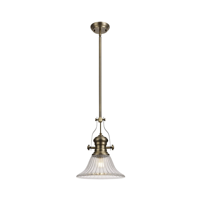 Nelson Lighting NLK01179 Louis 1 Light Telescopic Pendant With 30cm Bell Glass Shade Antique Brass/Clear