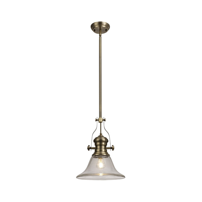 Nelson Lighting NLK01229 Louis 1 Light Telescopic Pendant With 30cm Smooth Bell Glass Shade Antique Brass/Clear