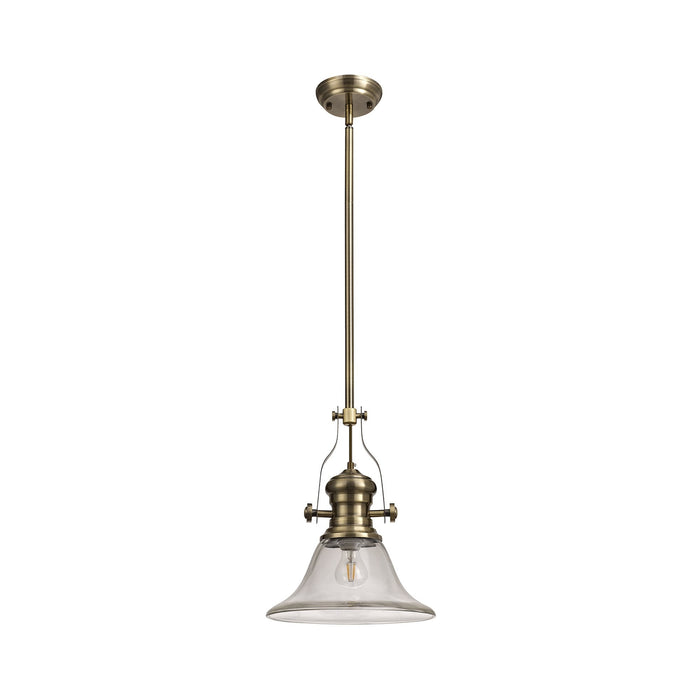 Nelson Lighting NLK01229 Louis 1 Light Telescopic Pendant With 30cm Smooth Bell Glass Shade Antique Brass/Clear