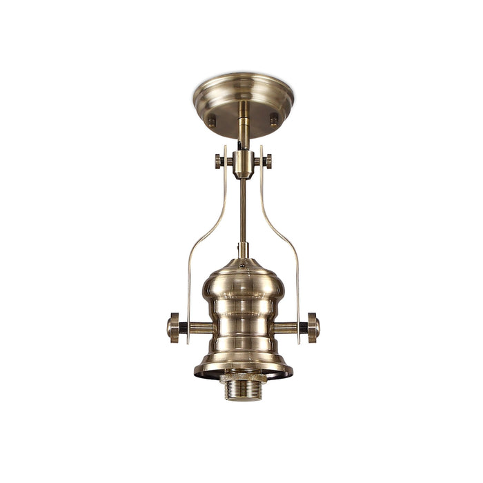 Nelson Lighting NLK01239 Louis 1 Light Telescopic Pendant With 26.5cm Prismatic Glass Shade Antique Brass/Clear