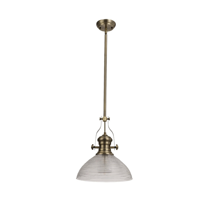 Nelson Lighting NLK01249 Louis 1 Light Telescopic Pendant With 33.5cm Prismatic Glass Shade Antique Brass/Clear