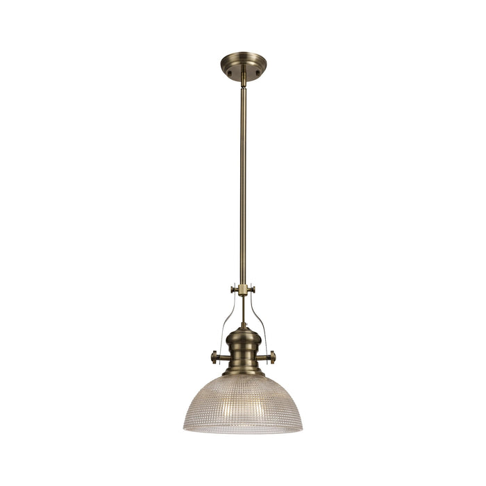 Nelson Lighting NLK01259 Louis 1 Light Telescopic Pendant With 30cm Prismatic Glass Shade Antique Brass/Clear