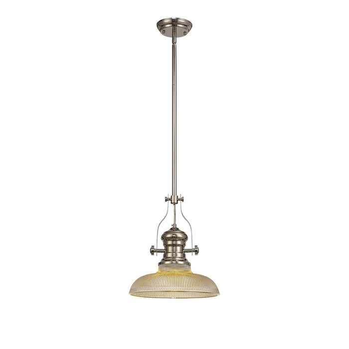 Nelson Lighting NLK01269 Louis 1 Light Telescopic Pendant With 30cm Round Glass Shade Polished Nickel/Amber